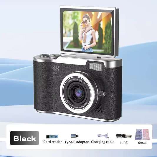 4K CCD 8X Digital Zoom Digital Camera for Student 48MP Compact Digital Photography Camera 180°Flip Screen Selfile Camera